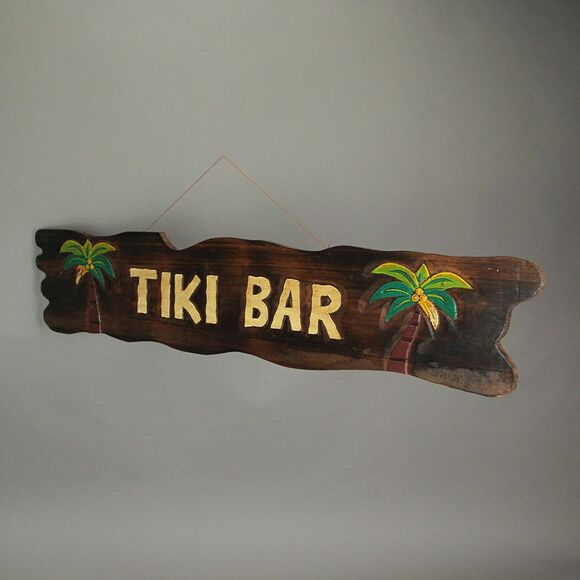 39 In. Hand Carved `Tiki Bar` Sign with Palm Trees - Picture 4 of 7